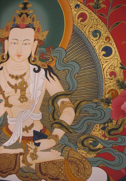 Tibetan Thangka Of Vajrasattva, [24k Real Gold]
