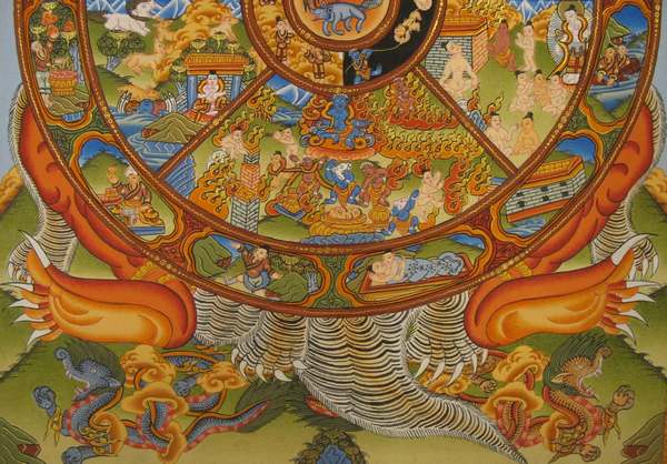 Tibetan Thangka Of Medium Wheel Of Life