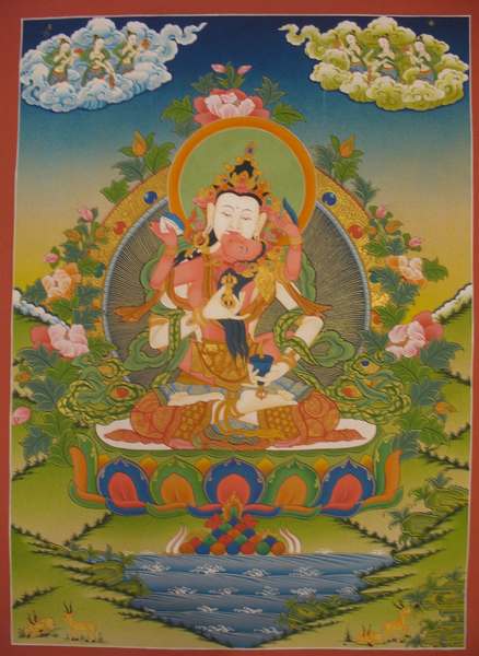 Tibetan Thangka Of Vajrasattva With Consort, [shakti], Yab-yum, [24k Real Gold]