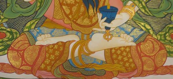 Tibetan Thangka Of Vajrasattva With Consort, [shakti], Yab-yum, [24k Real Gold]