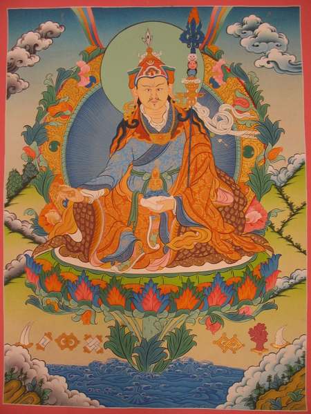Tibetan Thangka Of Guru Rinpoche, [24k Real Gold]