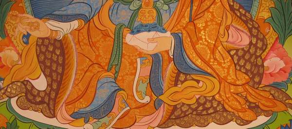 Tibetan Thangka Of Guru Rinpoche, [24k Real Gold]