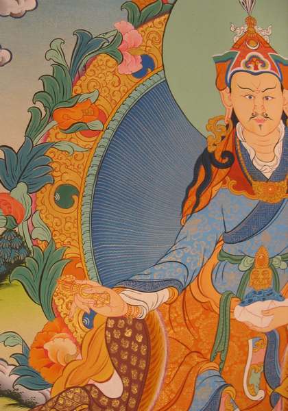 Tibetan Thangka Of Guru Rinpoche, [24k Real Gold]