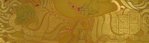 Tibetan Thangka Of Dzambhala, [24k Real Gold]