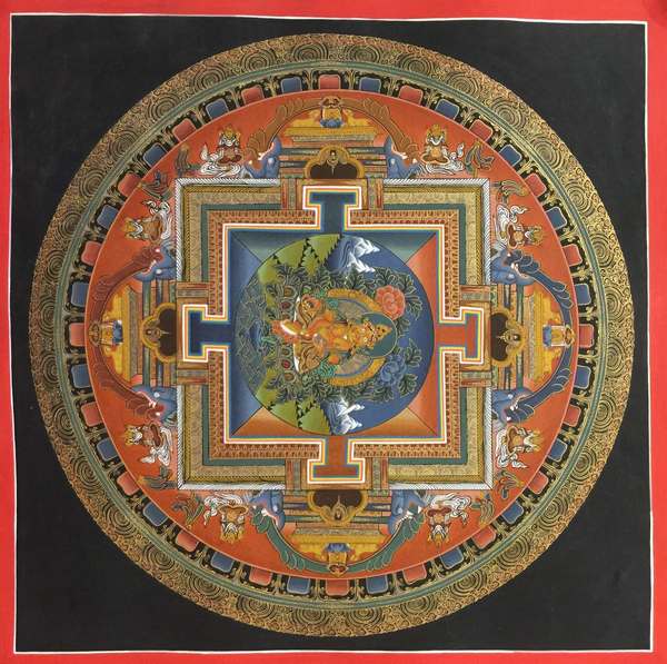 Tibetan Thangka Of Zambala Mandala