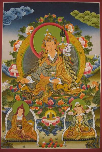 Tibetan Thangka Of Guru Rinpoche, [24k Real Gold]
