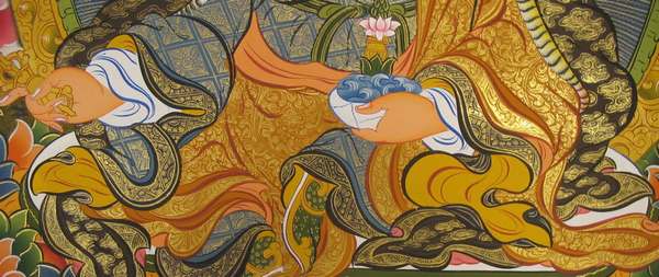 Tibetan Thangka Of Guru Rinpoche, [24k Real Gold]