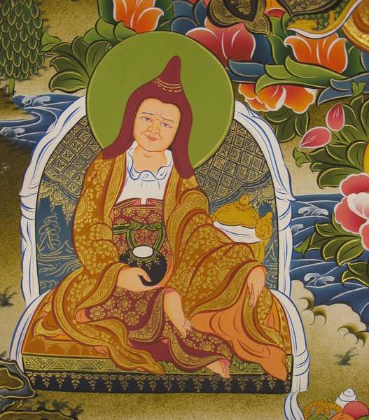Tibetan Thangka Of Guru Rinpoche, [24k Real Gold]