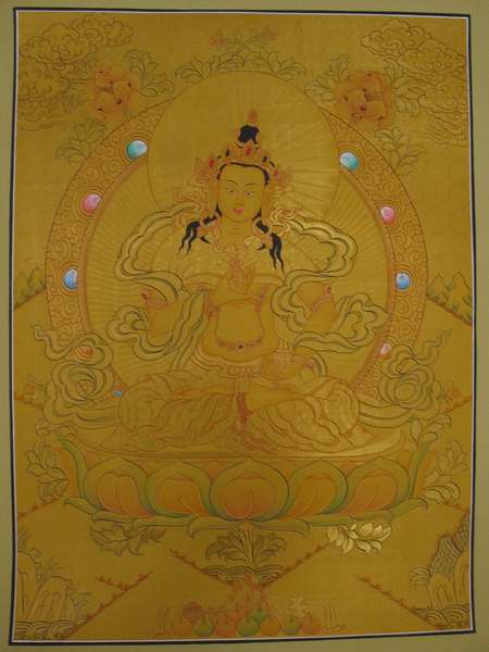 Tibetan Thangka Of Vajrasattva, [24k Real Gold]
