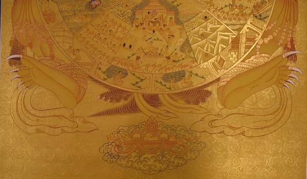 Tibetan Thangka Of Wheel Of Life, [24k Real Gold]