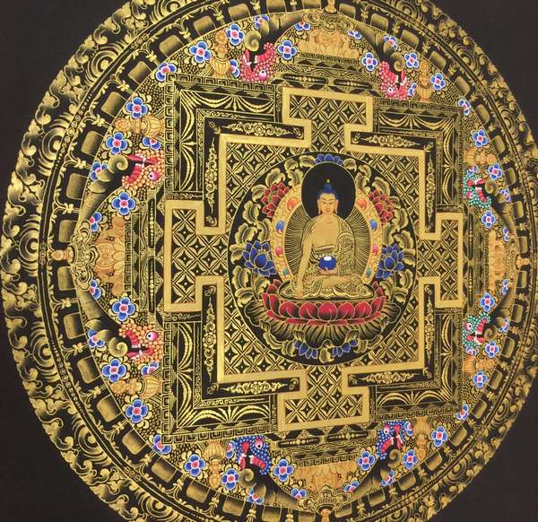 Tibetan Thangka Of Shakyamuni Mandala, [24k Real Gold]