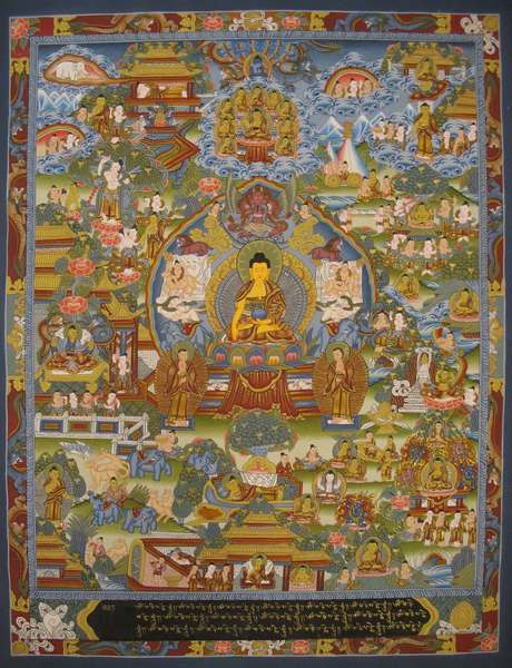 Tibetan Thangka Of Buddha Life Story, [24k Real Gold]