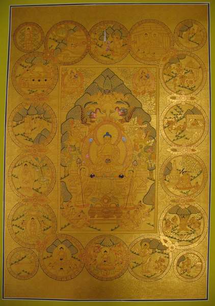 [hq] Tibetan Thangka Of Buddha Life Story, [24k Real Gold]