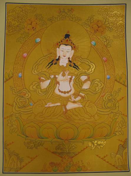 Tibetan Thangka Of Vajrasattva, [24k Real Gold]