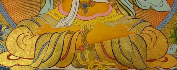 [hq] Tibetan Thangka Of Manjushri With 5 Dhyani Buddhas, And Chenrezig And Vajrapni, [24k Real Gold]