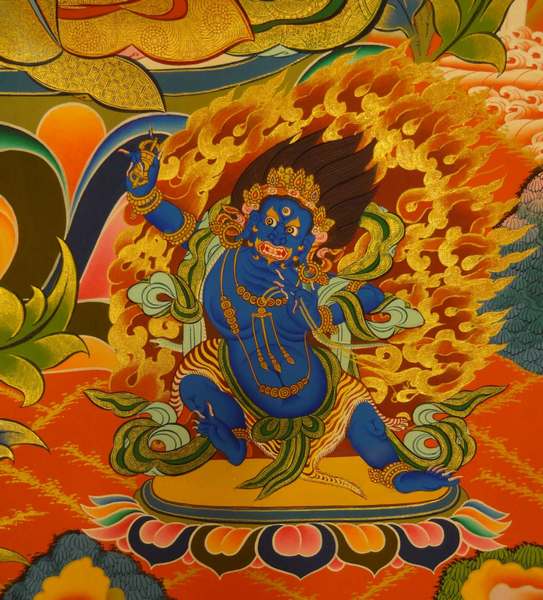 [hq] Tibetan Thangka Of Manjushri With 5 Dhyani Buddhas, And Chenrezig And Vajrapni, [24k Real Gold]