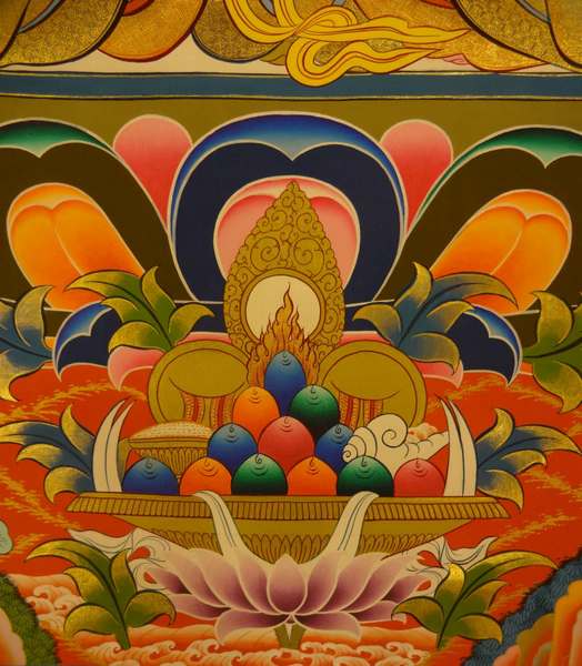[hq] Tibetan Thangka Of Manjushri With 5 Dhyani Buddhas, And Chenrezig And Vajrapni, [24k Real Gold]
