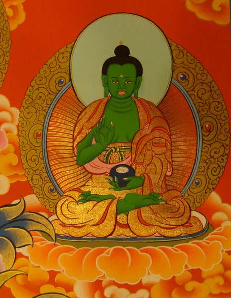 [hq] Tibetan Thangka Of Manjushri With 5 Dhyani Buddhas, And Chenrezig And Vajrapni, [24k Real Gold]