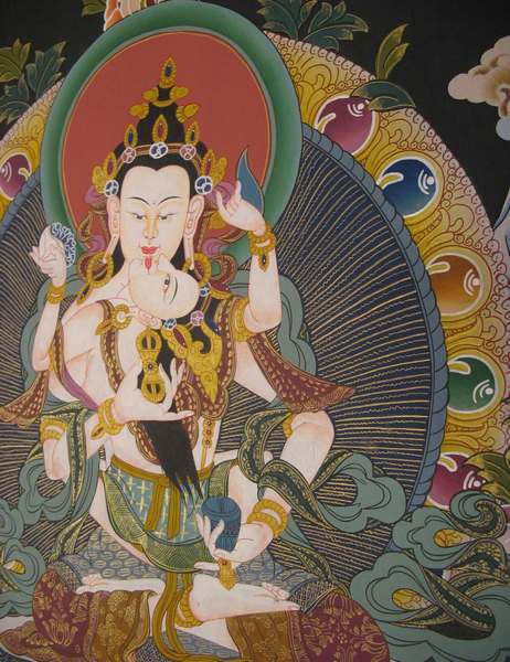 Tibetan Thangka Of Vajrasattva With Consort, [shakti], Yab-yum