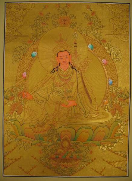 Tibetan Thangka Of Guru Rinpoche, [24k Real Gold]