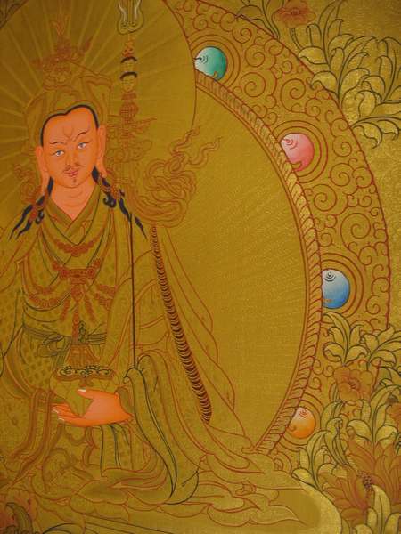 Tibetan Thangka Of Guru Rinpoche, [24k Real Gold]