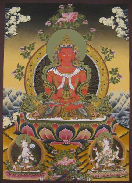 Tibetan Thangka Of Amitayus, [24k Real Gold]