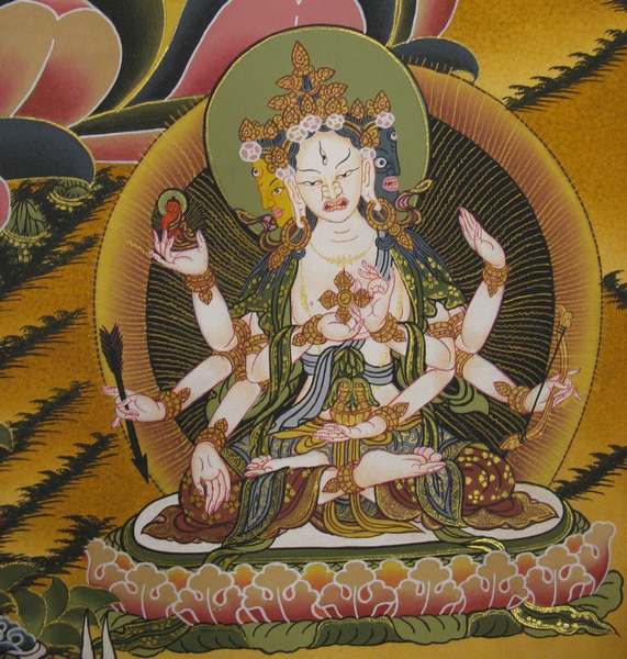 Tibetan Thangka Of Amitayus, [24k Real Gold]