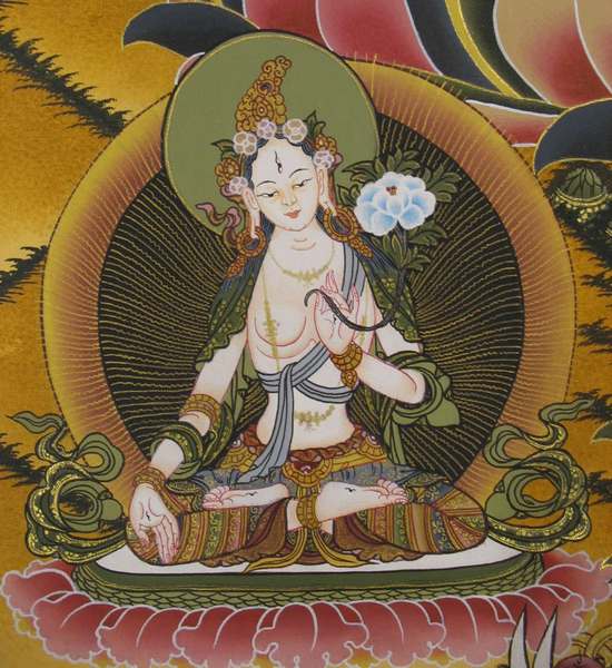 Tibetan Thangka Of Amitayus, [24k Real Gold]