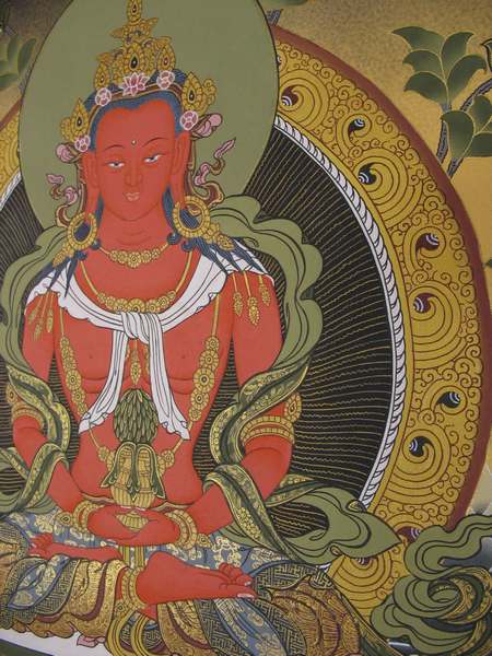 Tibetan Thangka Of Amitayus, [24k Real Gold]