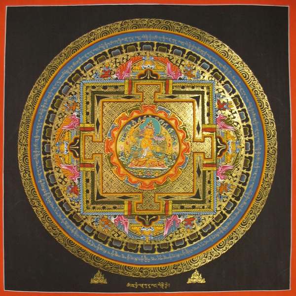 Tibetan Thangka Of Manjushri Mandala, [24k Real Gold]