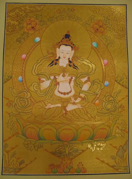 Tibetan Thangka Of Vajrasattva, [24k Real Gold]