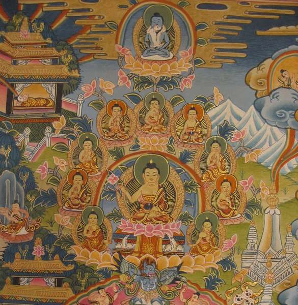 Tibetan Thangka Of Buddha Life Story, [24k Real Gold]