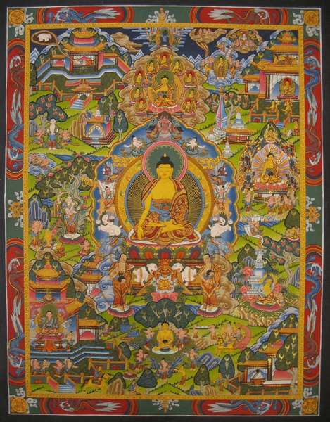 Tibetan Thangka Of Buddha Life Story, [24k Real Gold]