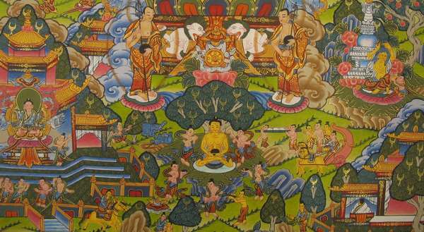 Tibetan Thangka Of Buddha Life Story, [24k Real Gold]
