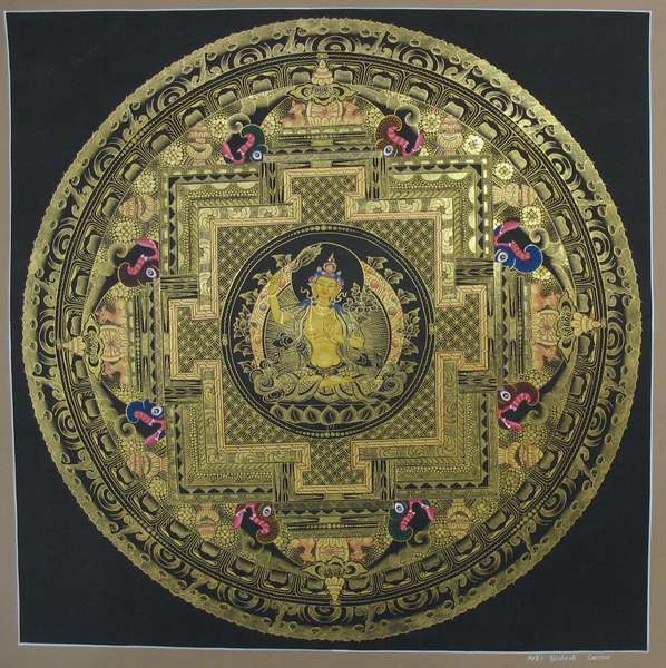 Tibetan Thangka Of Manjushri Mandala, [24k Real Gold]