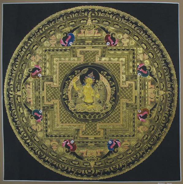 Tibetan Thangka Of Manjushri Mandala, [24k Real Gold]