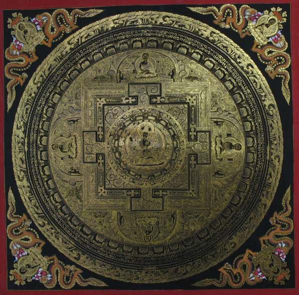Tibetan Thangka Of Manjushri Mandala, [24k Real Gold]