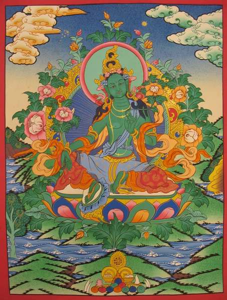 Tibetan Thangka Of Green Tara