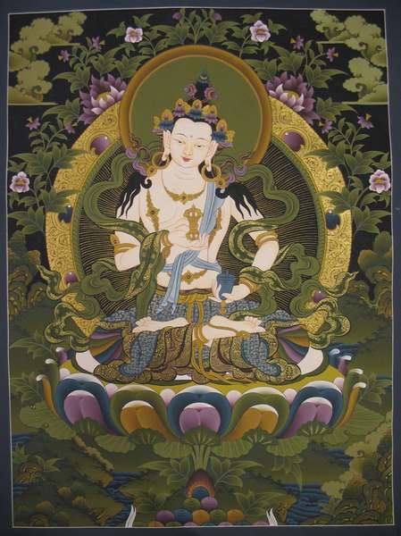 Tibetan Thangka Of Vajrasattva, [24k Real Gold]