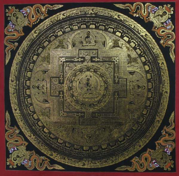 Tibetan Thangka Of Manjushri Mandala, [24k Real Gold]