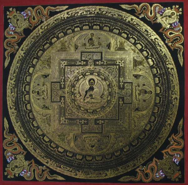 Tibetan Thangka Of Shakyamuni Mandala, [24k Real Gold]