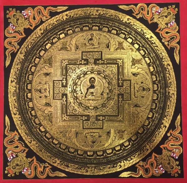 Tibetan Thangka Of Shakyamuni Mandala, [24k Real Gold]