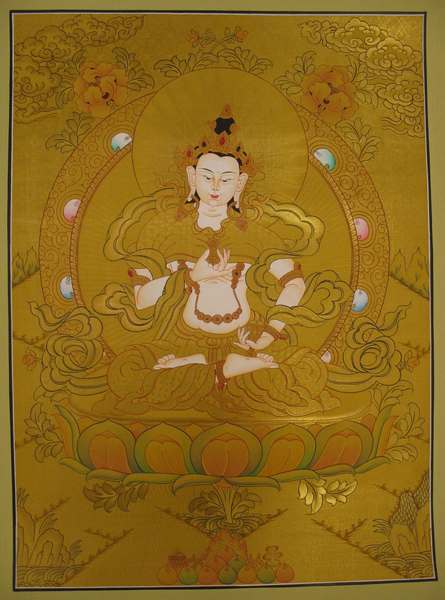 Tibetan Thangka Of Vajrasattva, [24k Real Gold]