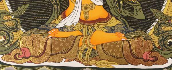 Tibetan Thangka Of Manjushri, [24k Real Gold]