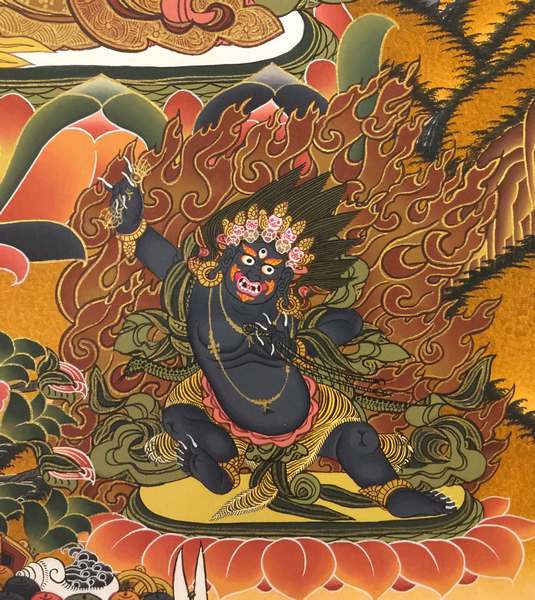Tibetan Thangka Of Manjushri, [24k Real Gold]