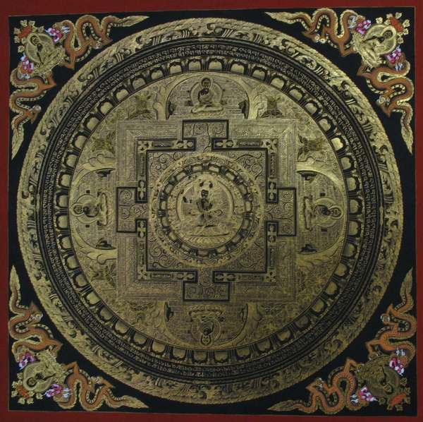 Tibetan Thangka Of Manjushri Mandala, [24k Real Gold]