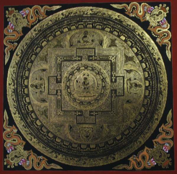 Tibetan Thangka Of Manjushri Mandala, [24k Real Gold]
