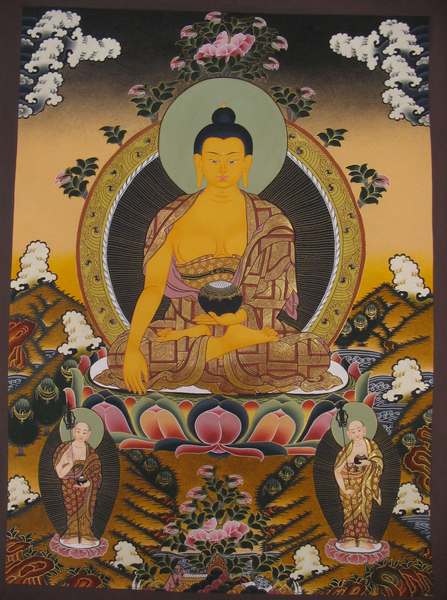 Tibetan Thangka Of Shakyamuni, [24k Real Gold]
