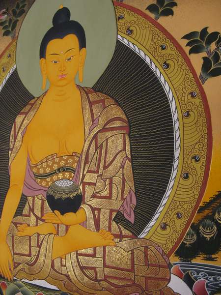 Tibetan Thangka Of Shakyamuni, [24k Real Gold]