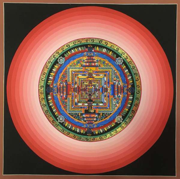 Tibetan Thangka Of Kalachakra Mandala With Halo